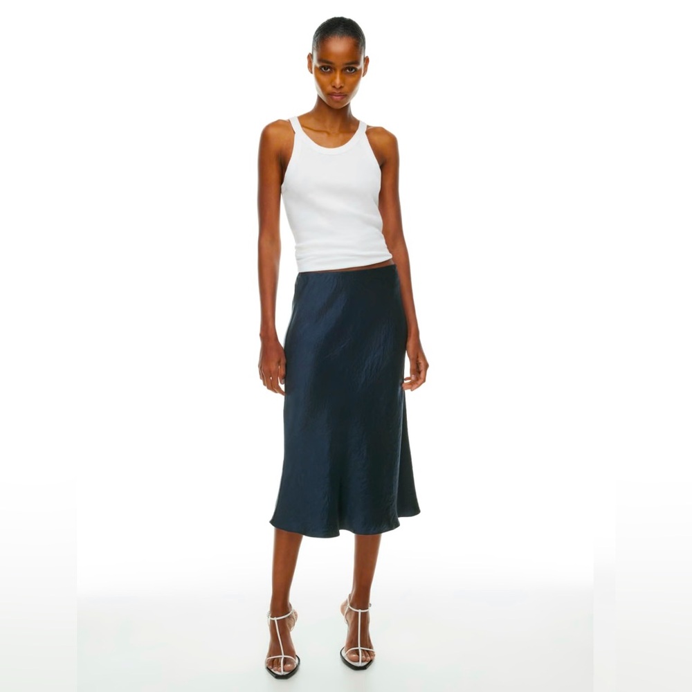 Aritzia Babaton Slip Satin Midi Skirt - Dark Navy Size 2 EUC